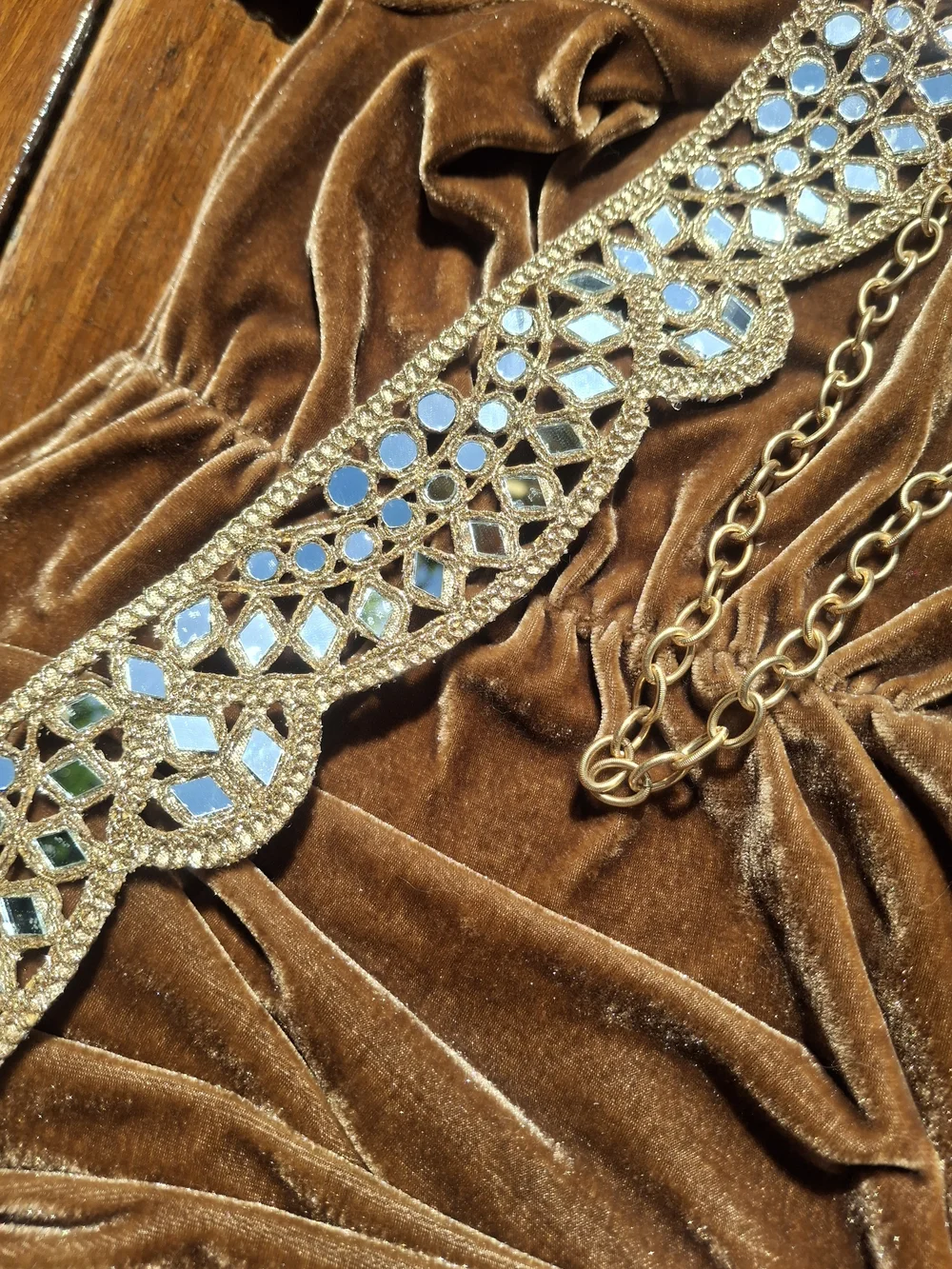 Handmade Boho Mirror Chain Belt Festival Party Sparkly Unique Art Jewelry